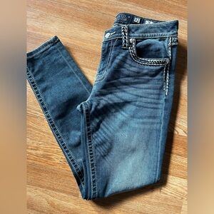 #108.   Miss me Mid-Rise Dark Wash Women’s Jeans with Embroidered Pocket Trim